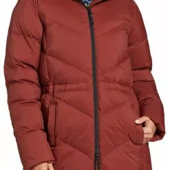Alpine Design Women's Dream Puff Faux Fur Down Jacket For Women Red Chestnut