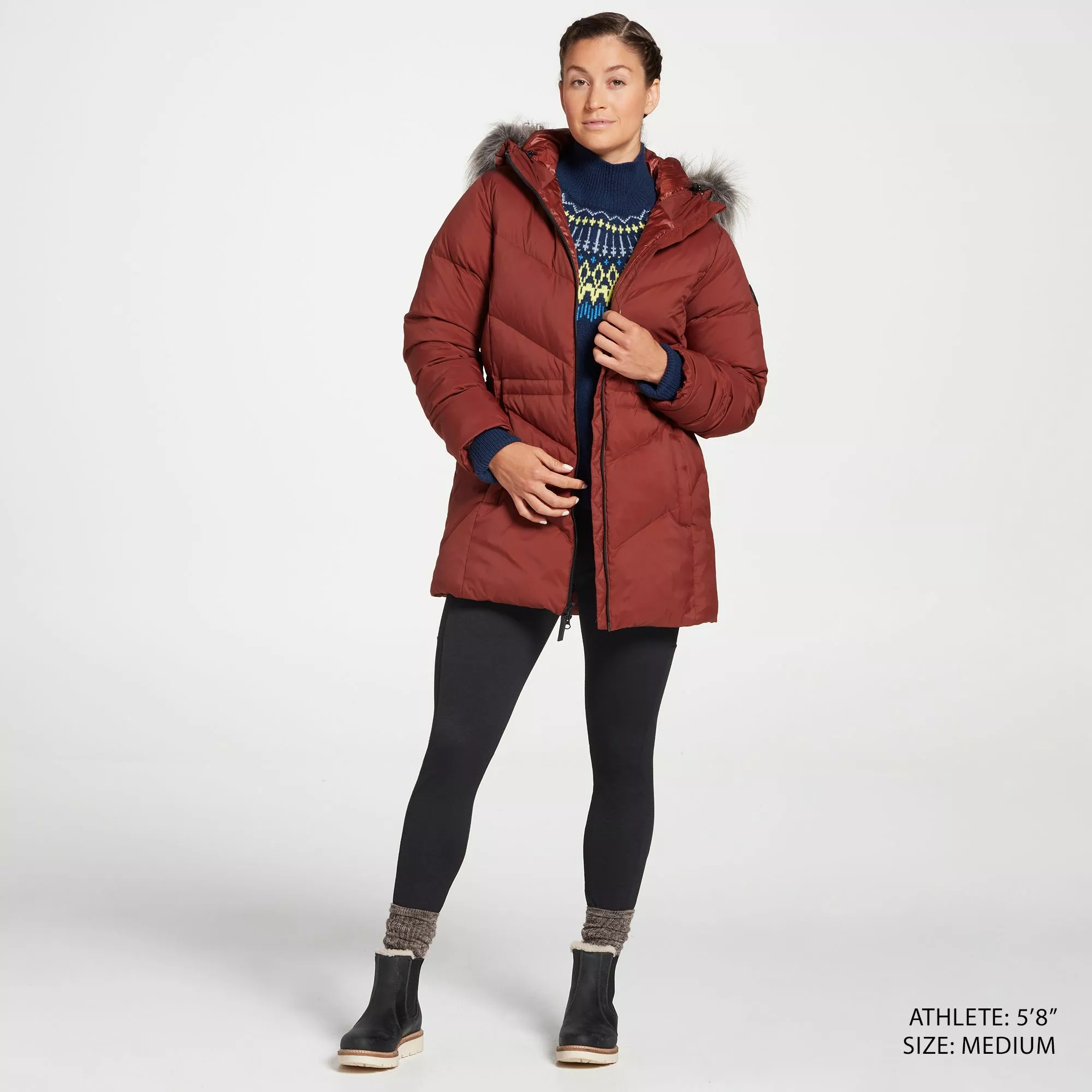 Alpine Design Women's Dream Puff Faux Fur Down Jacket For Women Red Chestnut 3 Alpine Design Women's Dream Puff Faux Fur Down Jacket For Women Red Chestnut - Image 2