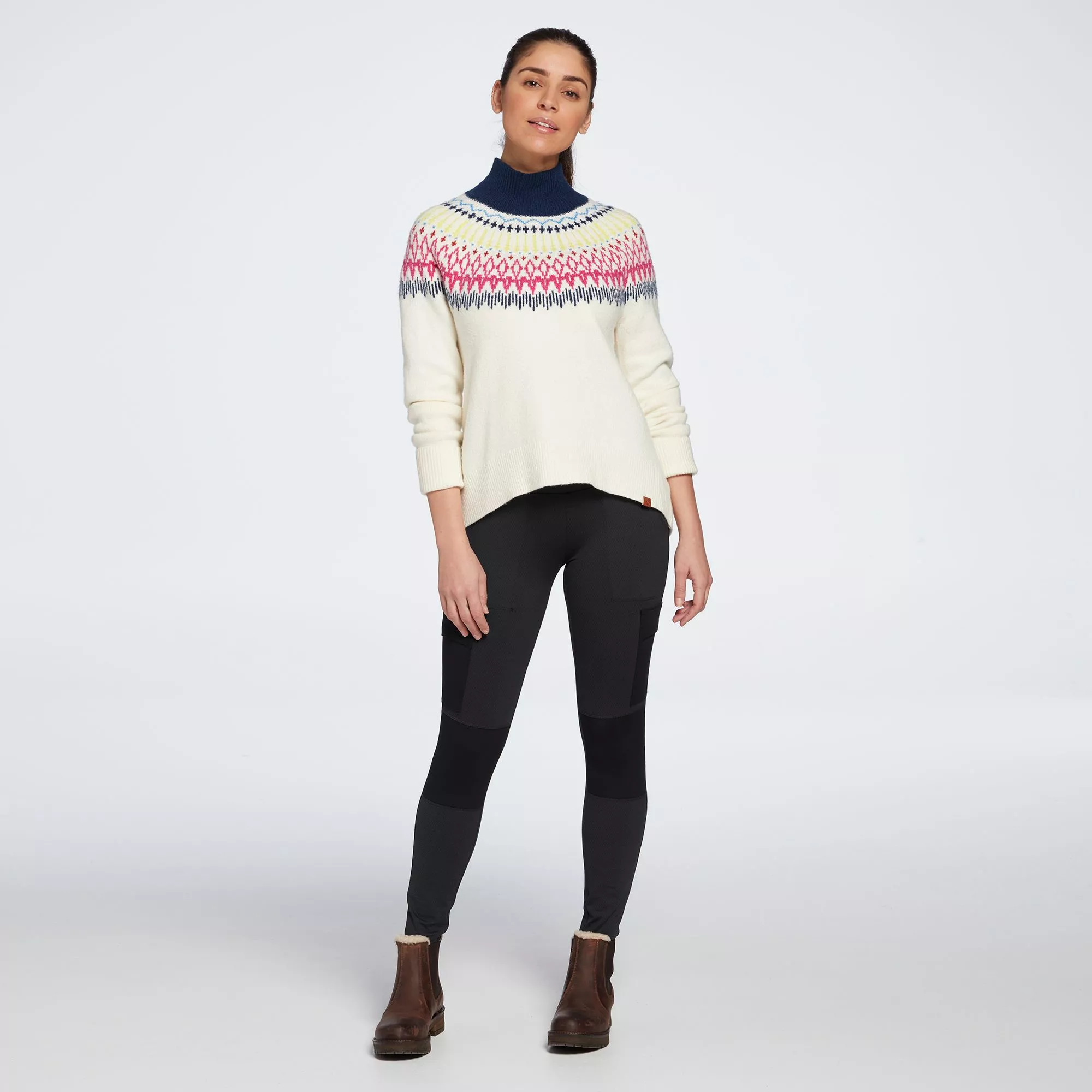 Alpine Design Women's Dawn Calm Fair Isle Mock Neck Sweater For Women Fairisle Conifer/unbleach 3 Alpine Design Women's Dawn Calm Fair Isle Mock Neck Sweater For Women Fairisle Conifer/unbleach - Image 2